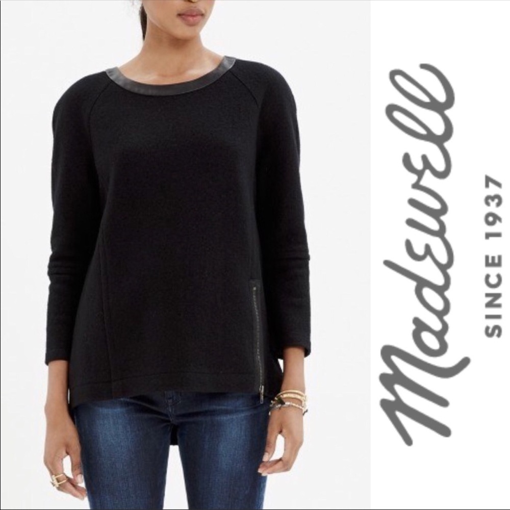 Madewell leather trim wool sweater
